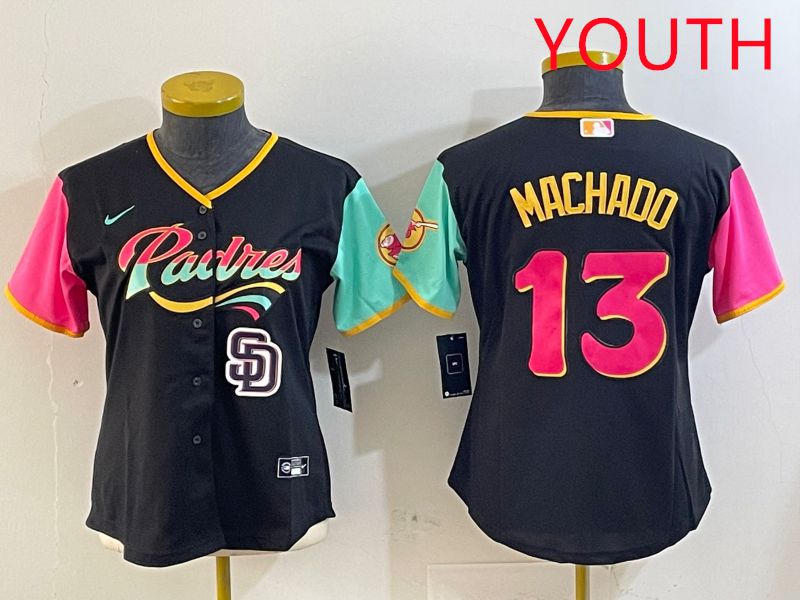 Youth San Diego Padres 13 Machado Black City Edition 2025 Nike MLB Jersey style 7